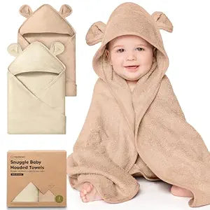 2-Pack Hooded Baby Towels for Newborn, Kids, Almond, 30x30