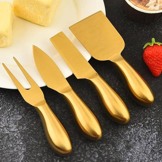 4 Pcs Gold Cheese Knife Set Stainless Steel