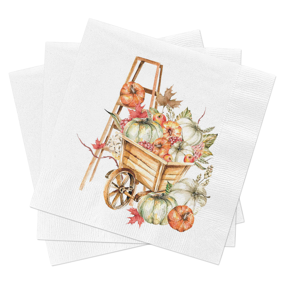 Harvest Cart Cocktail Napkins - Fall Cocktail Napkins