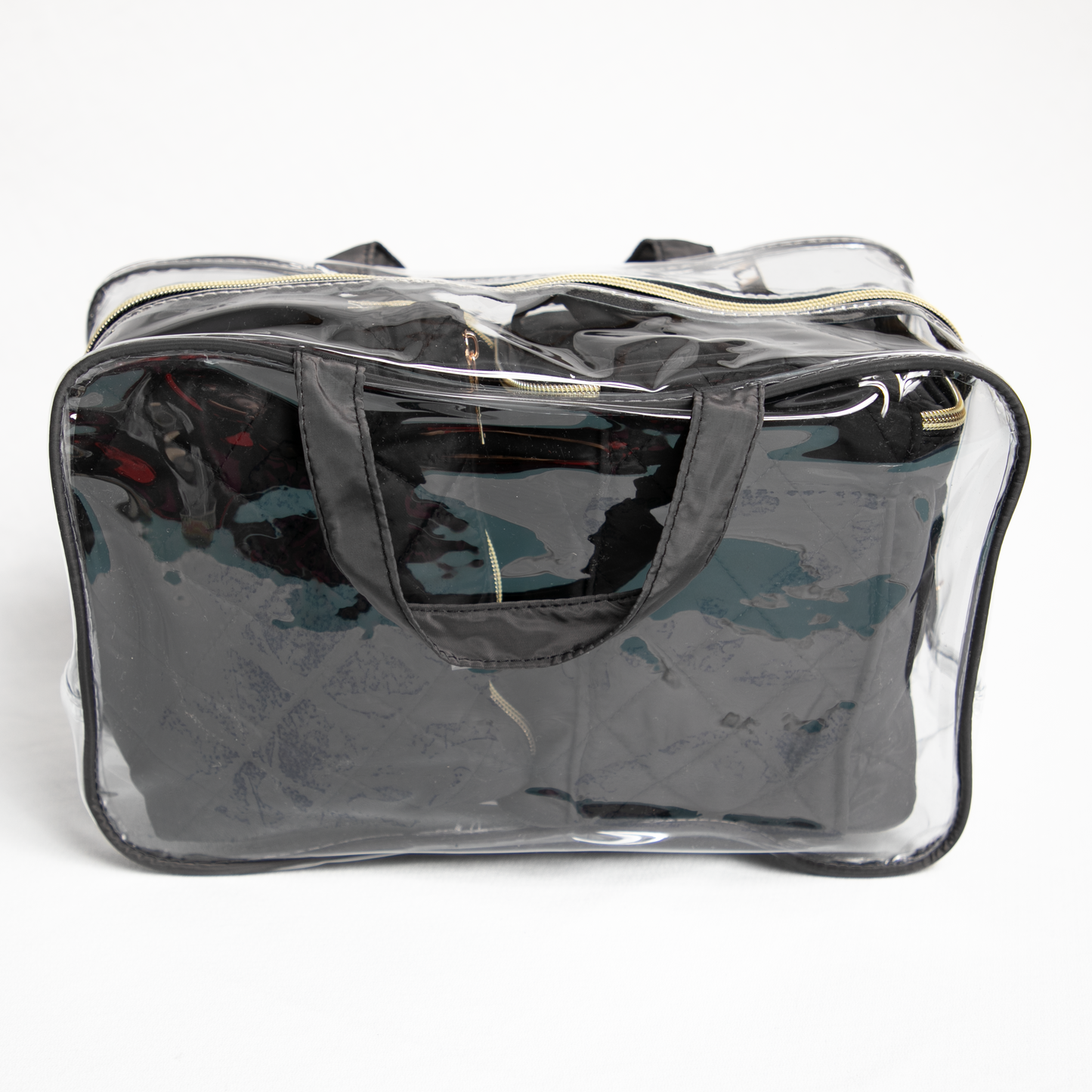 Clear Cosmetic Travel Case with 2 Diamond-Quilted Bags and Pouch - Black