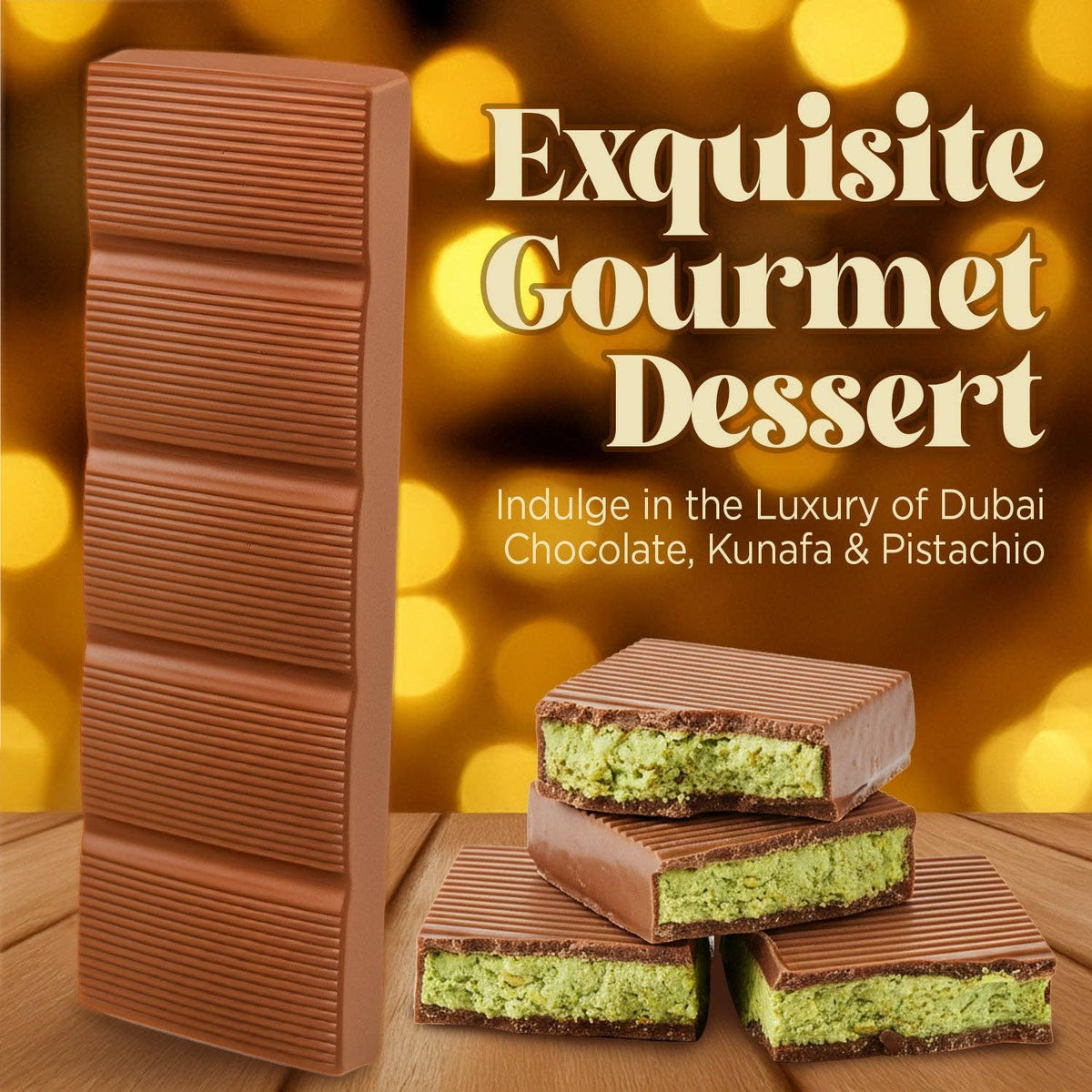 Dubai Chocolate Bar – 2.3 oz | Crunchy Kataifi & Rich European Pistachio Paste: Dubai Chocolate Bar Dark 2.30 oz