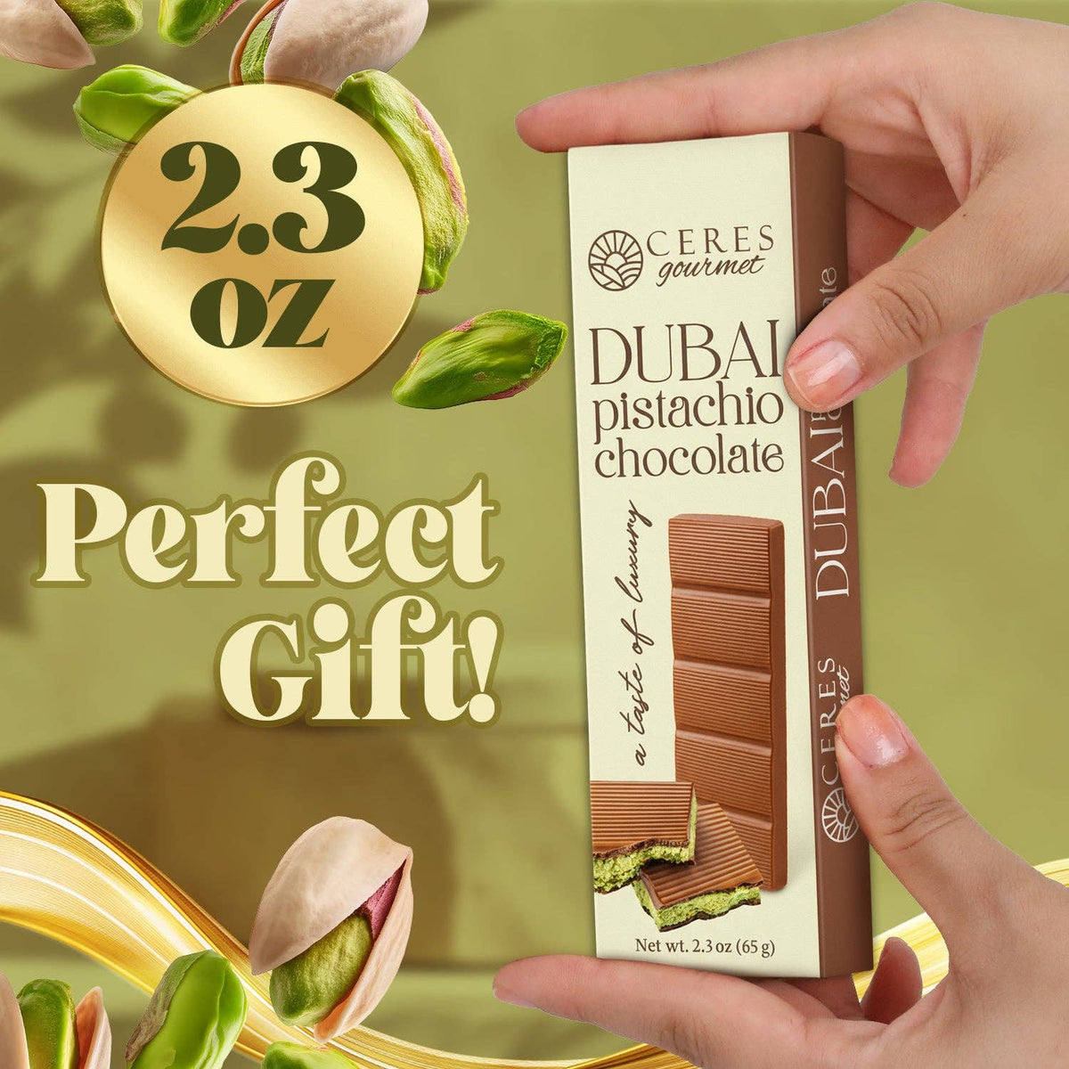 Dubai Chocolate Bar – 2.3 oz | Crunchy Kataifi & Rich European Pistachio Paste: Dubai Chocolate Bar Dark 2.30 oz