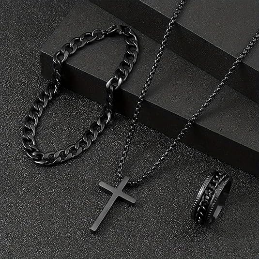 Men's 3-Piece Cross Jewelry Set