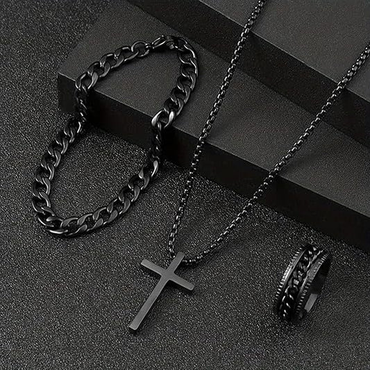 Men's 3-Piece Cross Jewelry Set