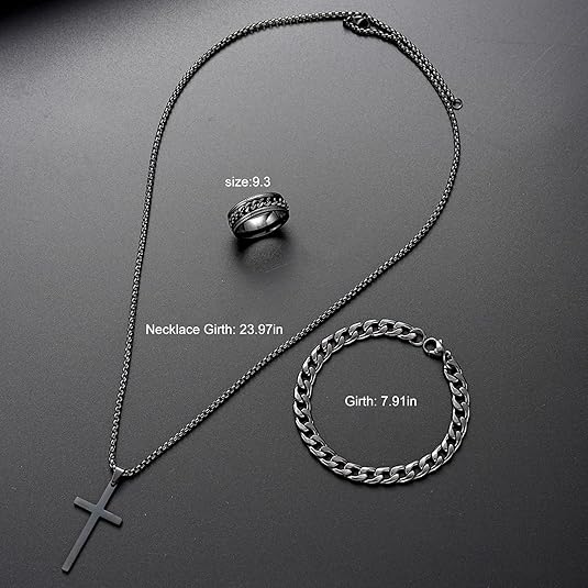 Men's 3-Piece Cross Jewelry Set