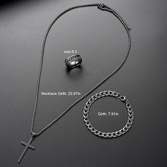 Men's 3-Piece Cross Jewelry Set