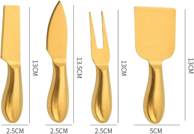 4 Pcs Gold Cheese Knife Set Stainless Steel