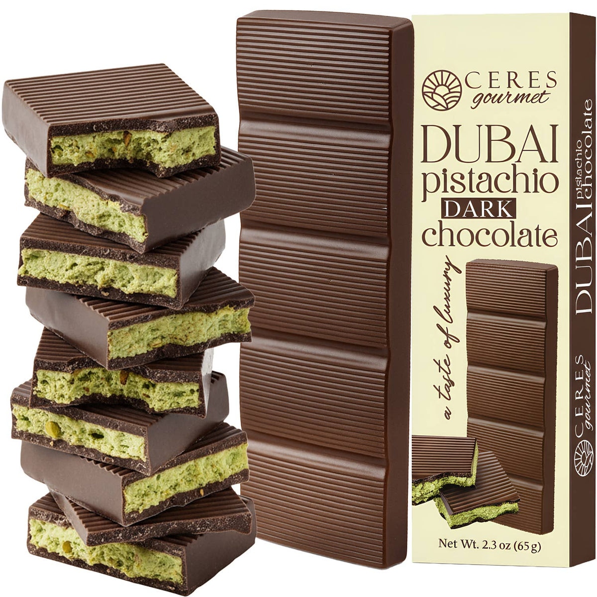 Dubai Chocolate Bar – 2.3 oz | Crunchy Kataifi & Rich European Pistachio Paste: Dubai Chocolate Bar Dark 2.30 oz