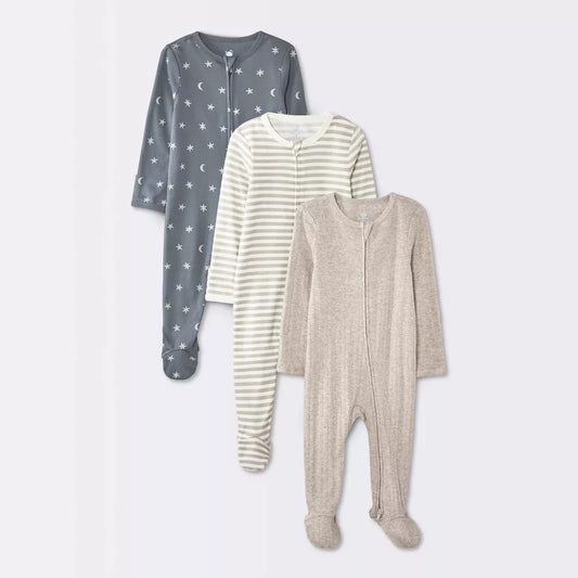 Baby 3pk Moons Long Sleeve Sleep N' Play Footed Pajamas