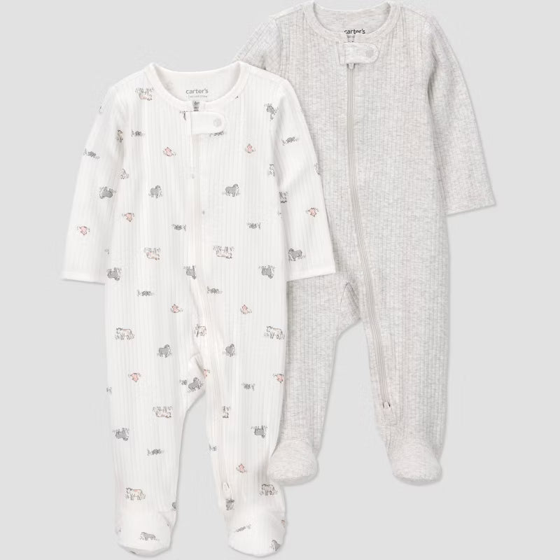 Just One You® Baby 2pk Animals Sleep N' Play Footed Pajamas - Gray Newborn