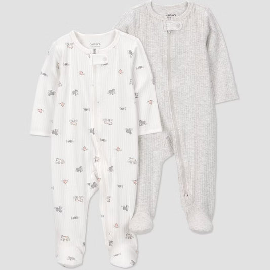 Just One You® Baby 2pk Animals Sleep N' Play Footed Pajamas - Gray Newborn