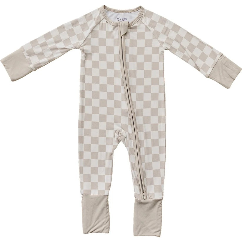 Taupe Checkered Bamboo Zipper 18 Months