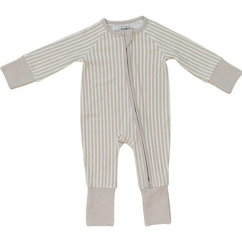 Taupe Stripe Ribbed Bamboo Zipper 3-6 Months