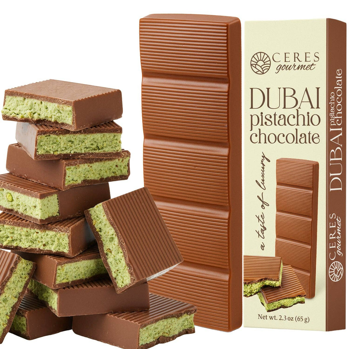 Dubai Chocolate Bar – 2.3 oz | Crunchy Kataifi & Rich European Pistachio Paste: Dubai Chocolate Bar Dark 2.30 oz
